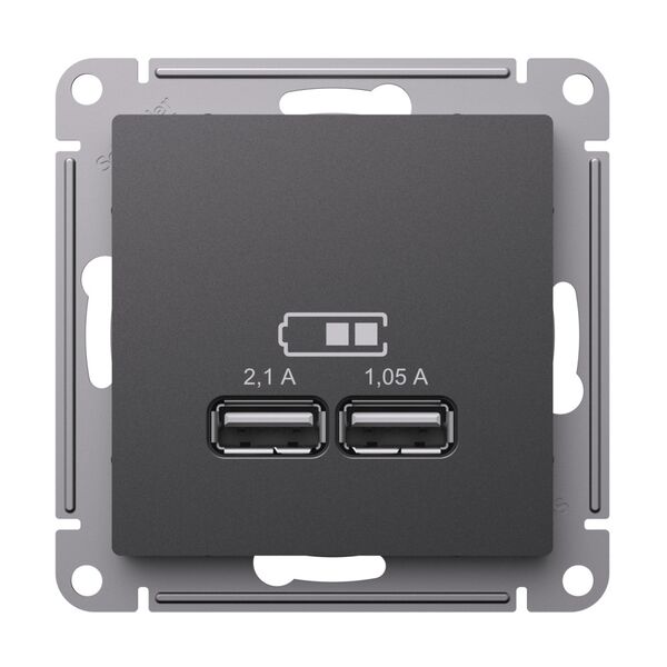 USB РОЗЕТКА, 5В, 1 порт x 2,1 А, 2 порта х 1,05 А, БАЗАЛЬТ, ATLAS 1шт