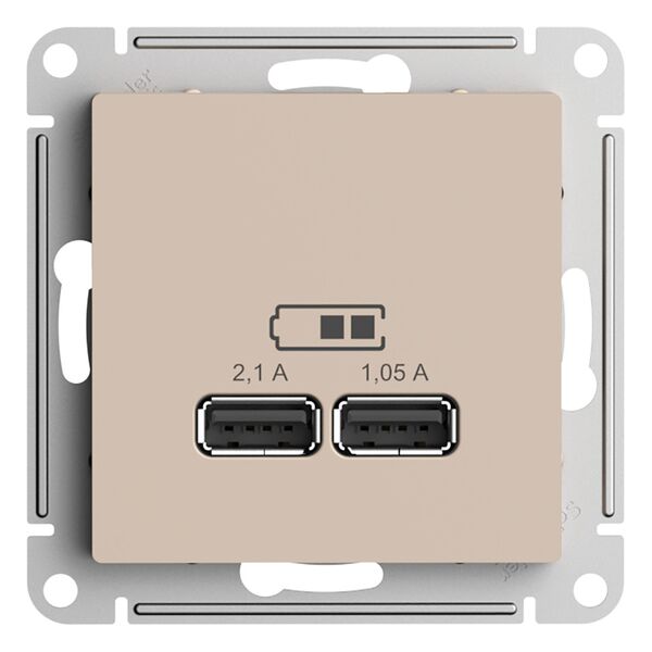 USB РОЗЕТКА, 5В, 1 порт x 2,1 А, 2 порта х 1,05 А, ПЕСОЧНЫЙ, ATLAS 1шт
