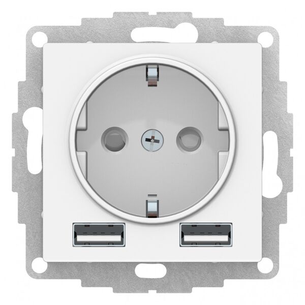 РОЗЕТКА 16А c 2 USB A+A, 5В/2,4А, 2х5В/1,2А, механизм, БЕЛЫЙ