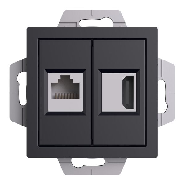 РОЗЕТКА двойная HDMI+RJ45, кат 5Е, механизм, КАРБОН