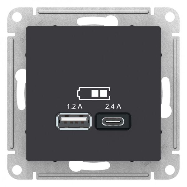 USB РОЗЕТКА, тип A (1,2 А) + тип С (2,4 А), КАРБОН, ATLAS