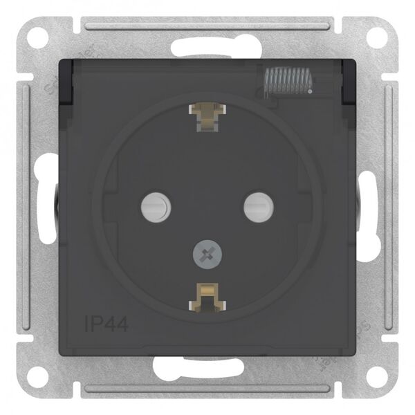 РОЗЕТКА с з/к со шторками с крышкой, 16А, IP44, КАРБОН, ATLAS Aqua 15шт