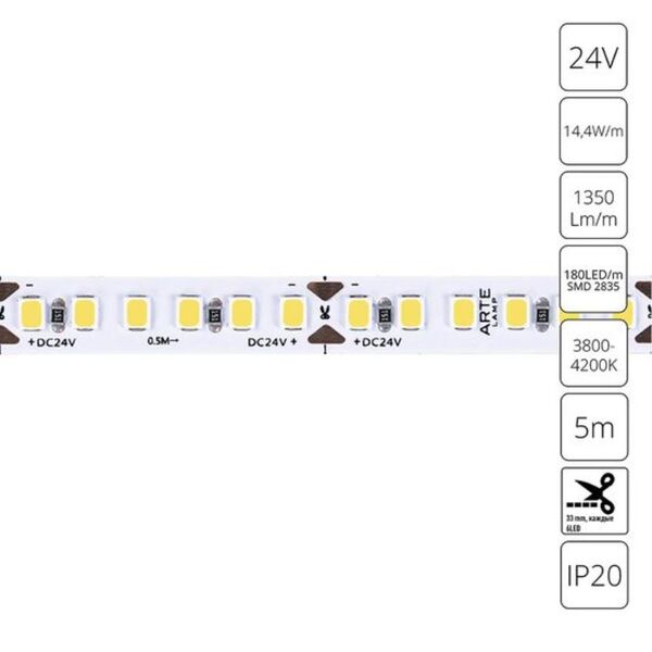 ((Светодиодная лента TAPE LED* 14,4Вт IP20 4000K  ARTE LAMP