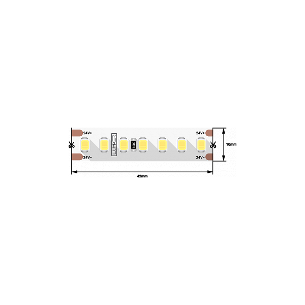 Лента светодиодная LUMKER, 2835, 168 LED/м, 17 Вт/м, 24В, IP33, Теплый белый (3000K)