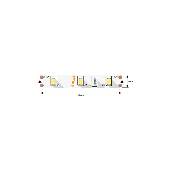 Лента светодиодная SWG стандарт 2835, 120 LED/м, 9,6 Вт/м, 12В , IP20, Цвет: Холодный белый
