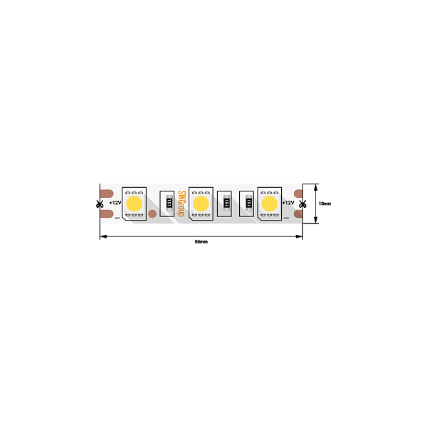 Лента светодиодная SWG стандарт 5050, 60 LED/м, 14,4 Вт/м, 12В , IP20, Цвет: Холодный белый