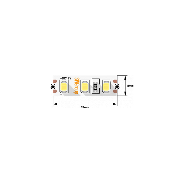 Лента светодиодная стандарт SMD2835, 120 LED/м, 9,6 Вт/м, 12В,  Открытая	(IP20) Нейтральный белый,3М