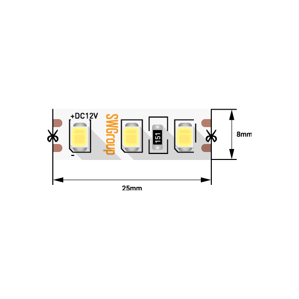 Лента светодиодная SWG стандарт 2835, 120 LED/м, 9,6 Вт/м, 12В , IP20, Цвет: Нейтральный белый