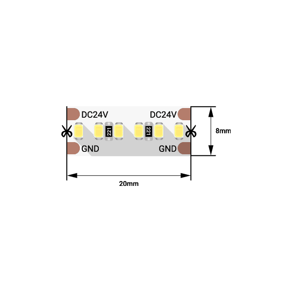 Лента светодиодная LUX, 2216, 300 LED/м, 20 Вт/м, 24В, IP33, Теплый белый (3000K)