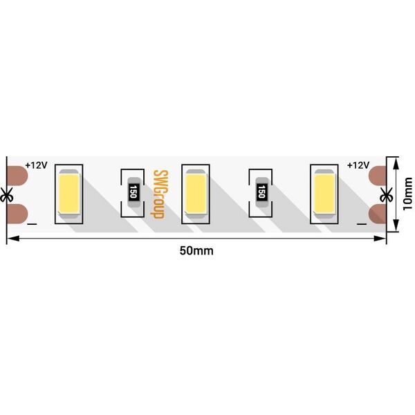 Лента светодиодная SWG стандарт 5630, 60 LED/м, 20 Вт/м, 12В , IP20, Цвет: Холодный белый