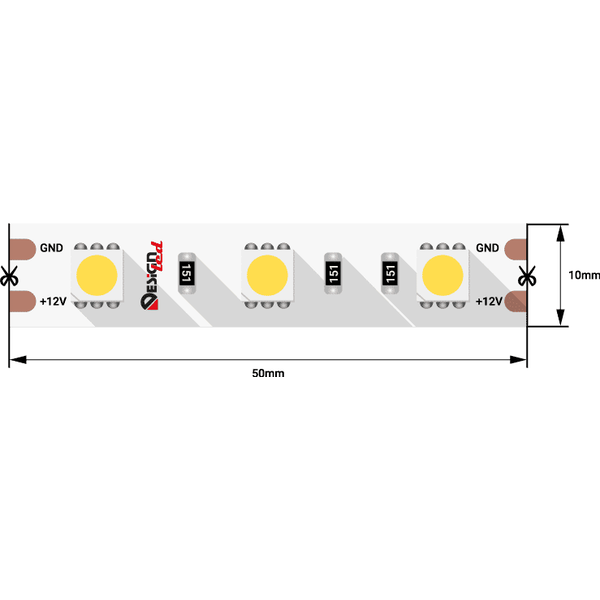 Лента светодиодная LUX, SMD5050, 60 LED/м, 14,4 Вт/м, 12В, IP33, Теплый белый (2700K) DSG560-12-WW-33