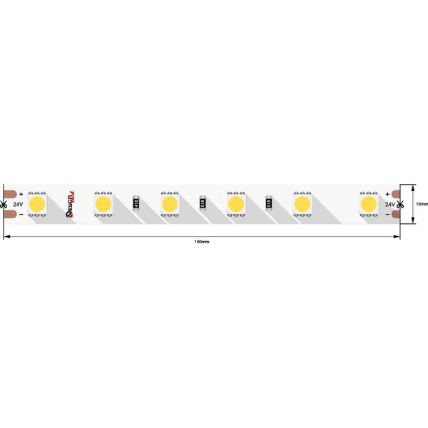 Лента светодиодная LUX, SMD5050, 60 LED/м, 14,4 Вт/м, 24В, IP33, Нейтральный белый (4000K) DSG560-24-NW-33