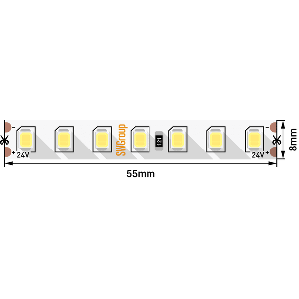 SWG2P126-24-13-WWЛента светодиодная ПРО 2835, 126 LED/м, 13 Вт/м, 24В , IP20, Цвет: Теплый белый