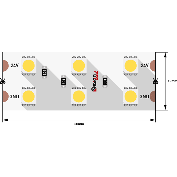 Лента светодиодная LUX, SMD5050, 120 LED/м, 28,8 Вт/м, 24В, IP33, Холодный белый (6000K) DSG5120-24-W-33