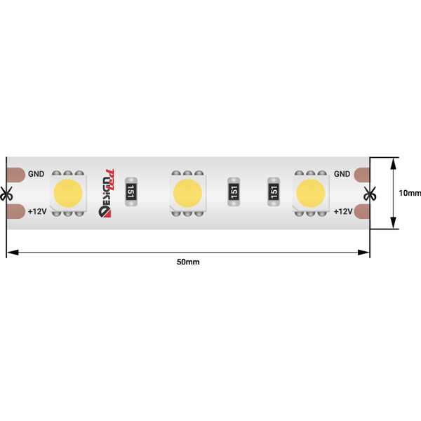 Лента светодиодная LUX, SMD5050, 60 LED/м, 14,4 Вт/м, 12В, IP65, Холодный белый (6000K) DSG560-12-W-65
