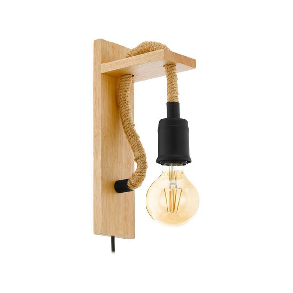 Бра RAMPSIDE, [1х28W(E27), L80, H300, A135, сталь, дерево, канатные веревки, черный, коричневый]