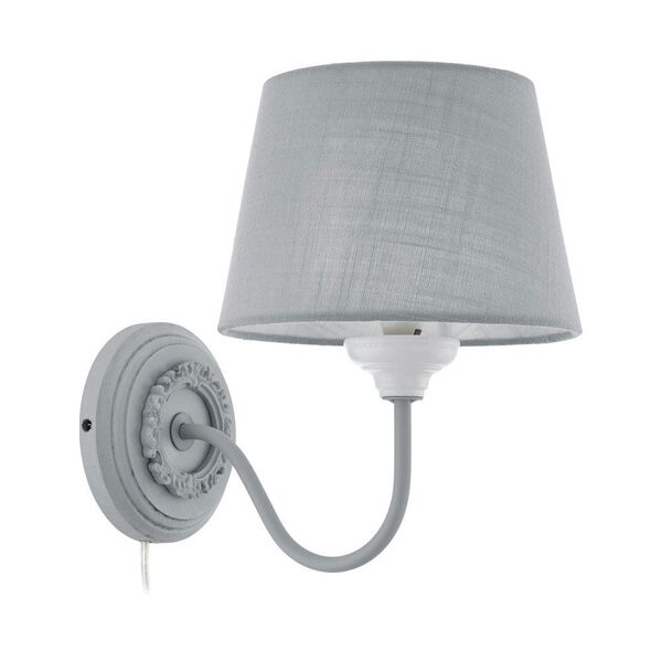 Бра BRIDEKIRK, [1х60W(E27), L200, H270, A280, дерево, сталь, серая патина/текстиль, лен, серый]