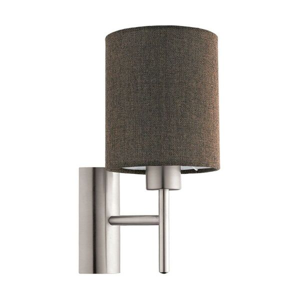 Бра PASTERI, [1х60W (E27), L145, H305, A195, сталь, никель мат./текстиль, лён, коричневый]