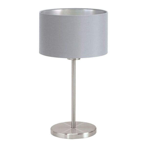 Настольная лампа MASERLO, [1х60W (E27), H420, никель мат./текстиль, серый, серебряный]