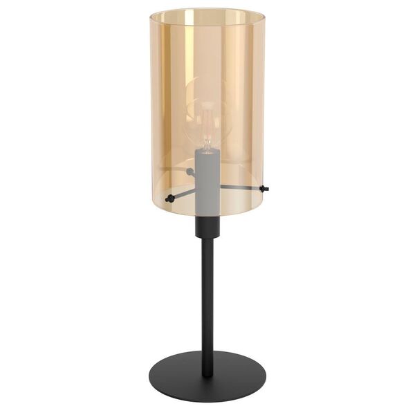 Настольная лампа POLVERARA, [1x40W(E27), H605, сталь, черный/стекло с напылением, янтарь]