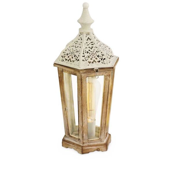 Настольная лампа KINGHORN, [1x60W (E27), H405, сталь, дерево, патина, белый/стекло]