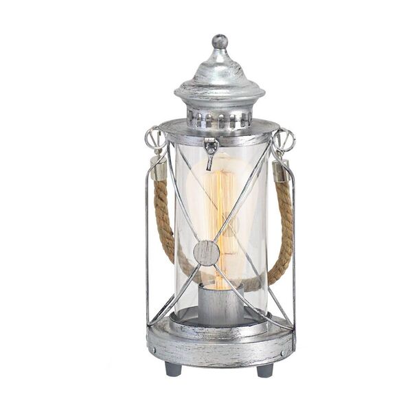 Настольная лампа BRADFORD, [1x60W (E27), H330, сталь, серебро состаренный/стекло]