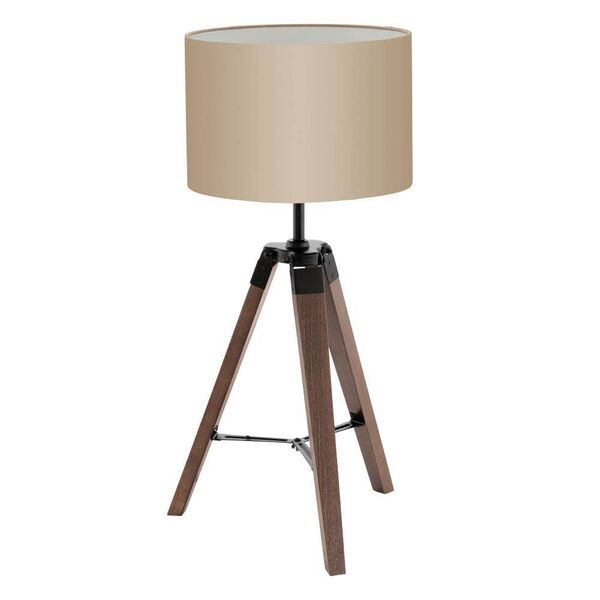 Настольная лампа LANTADA на треноге, [1x60W (E27), H680, дерево, орех/ текстиль, серо-коричневый]