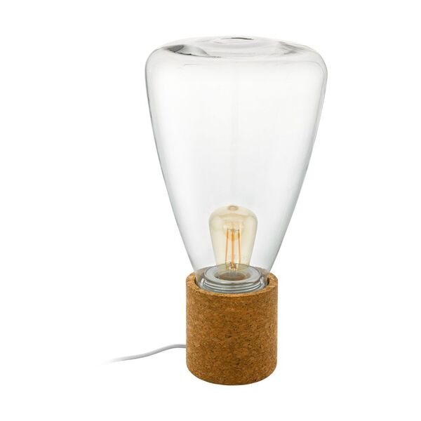 Настольная лампа TORVISCO, [1x10W (E27), ?180, H335, основа ?90, пробка, коричневый/стекло, прозрачный]