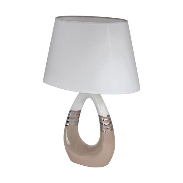 Настольная лампа BELLARIVA 1, [1х40W (E14), L310, B200, H440, керамика, cеро-коричневый, хром, белый/текстиль, белый]