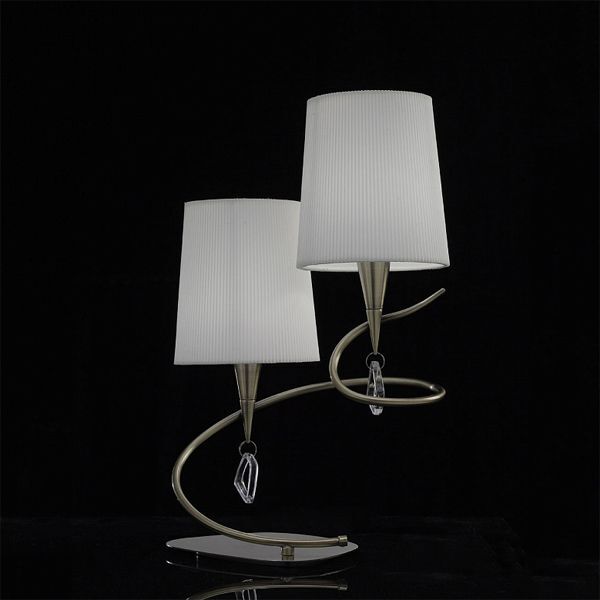TABLE LAMP 2L ANTIQUE BRASS - OFF WHITE SHADE
