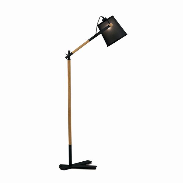 FLOOR LAMP 1L [BLACK / WOOD - BLACK SHADE]