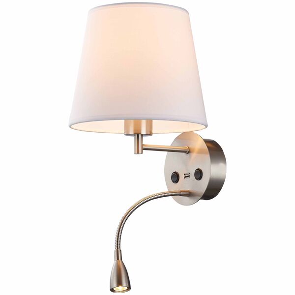 WALL LIGHT SATIN NICKEL 1L [E27 + LED READER 3W 3000K + USB SATIN NICKEL]
