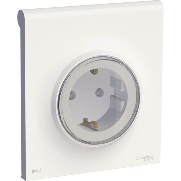 Розетка 1-ая, с з/к, с крышкой в сборе, IP44, [Белый ODACE, Schneider Electric]