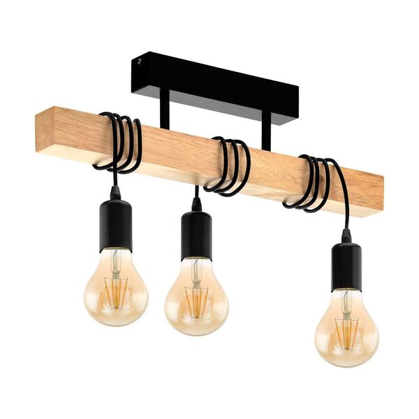 Потолочный светильник TOWNSHEND, [3х60W (E27), L550, B105, H265, сталь, дерево, черный, коричневый]