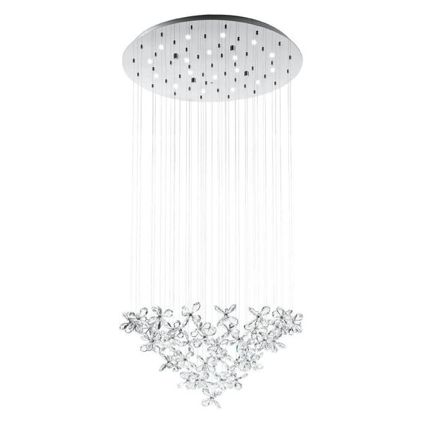 Светодиодный подвес SARACENO [с димм., 18х2,4W(LED), ?780, H1500, нерж. сталь, хром/хрусталь, прозрачный]