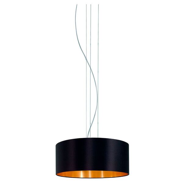 Подвес MASERLO, [3х60W (E27), никель мат./текстиль, черный, золотой]