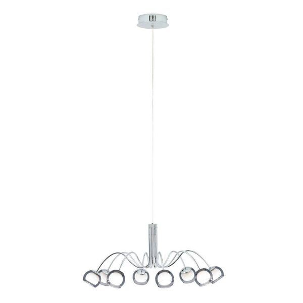 Светодиодный подвес MALAGON [8х3,3W(LED), ?800,  H1500, сталь, хром/стекло, черный-прозрачный, белый]