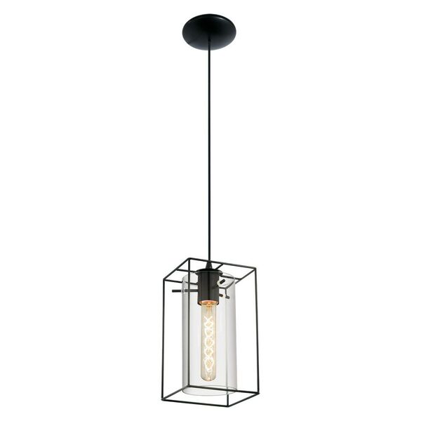 Подвес LONCINO, [1x60W (E27), L150, B150, H1100, сталь, черный/дымчатое стекло]