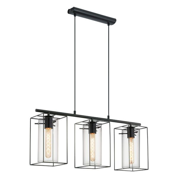 Подвес LONCINO, [3x60W (E27), L745, H1100, сталь, черный/дымчатое стекло]