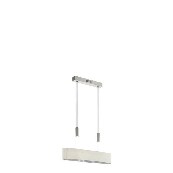 Светодиод. подвес ROMAO 1 [с регулир. высоты и димм., 4х16W (LED), 750х170, сталь, никель мат., хром/текстиль, лен, белый]