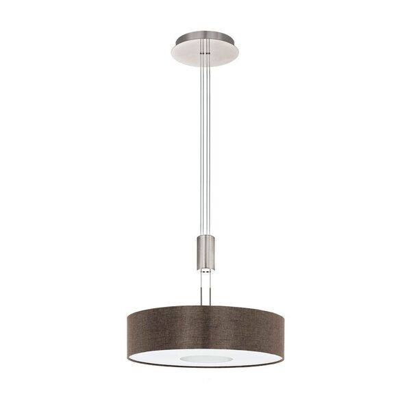 Светодиод. подвес ROMAO 2 [с регулир. высоты и димм., 24W (LED), H640-1560, сталь, никель мат., хром/текстиль, лен, коричневый]