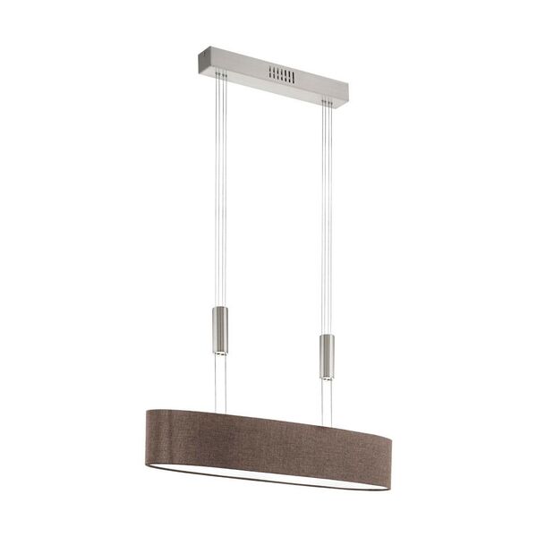 Светодиод. подвес ROMAO 2 [с регулир. высоты и димм., 4х16W (LED), L750, H640-1560, сталь, никель мат., хром/текстиль, лен, коричневый]