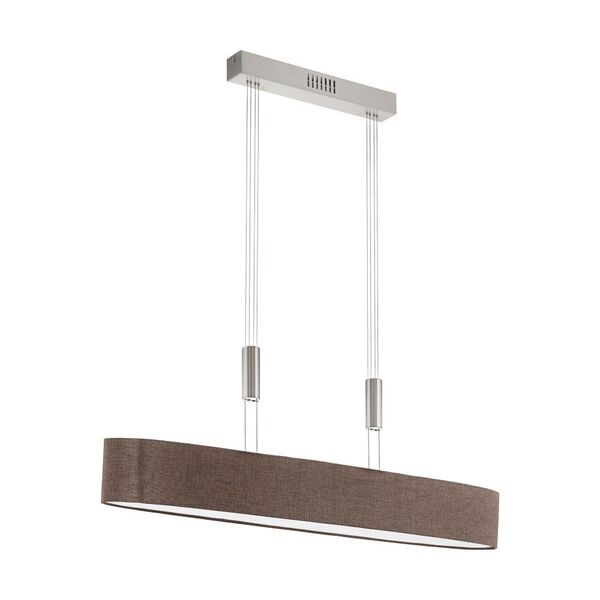 Светодиод. подвес ROMAO 2 [с регулир. высоты и димм., 6х24W (LED), L1050, H640-1560, сталь, никель мат., хром/текстиль, лен, коричневый]