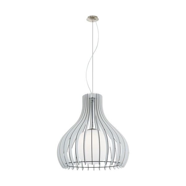 Подвес TINDORI, [1х60W(E27), H2000, сталь, никель мат./дерево, стекло, белый]