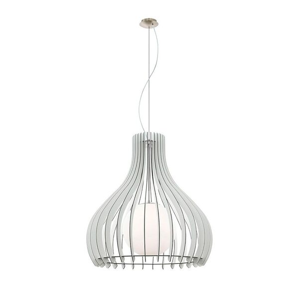 Подвес TINDORI, [1х60W(E27), H3000, сталь, никель мат./дерево, стекло, белый]