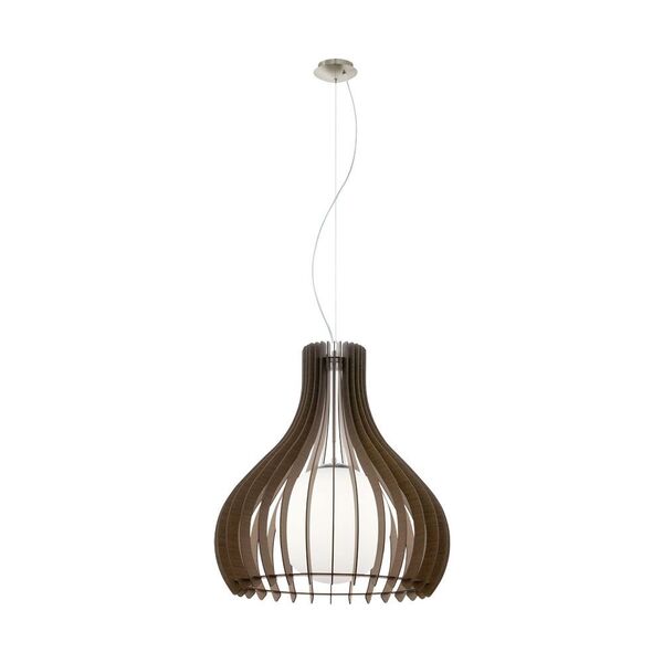 Подвес TINDORI, [1х60W(E27), H2000, сталь, никель мат./дерево, стекло, коричневый, белый]
