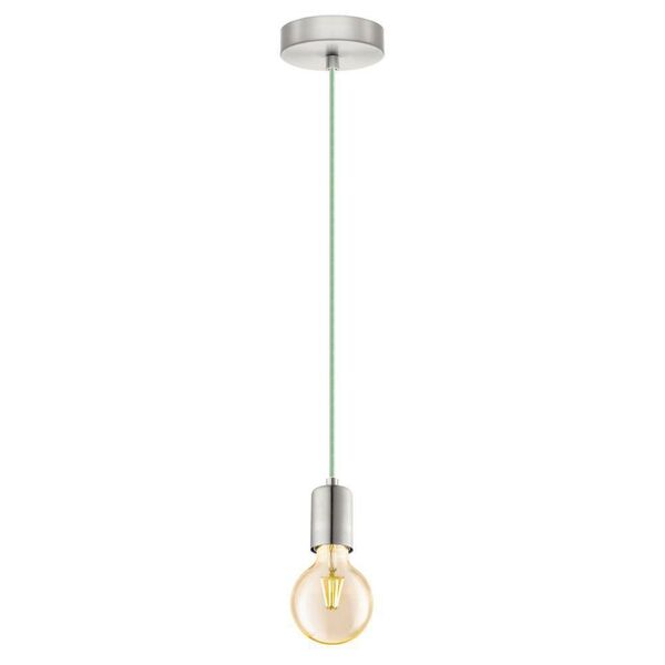 Подвес YORTH, [1х60W (E27), H2000, сталь, никель мат., зеленый кабель]