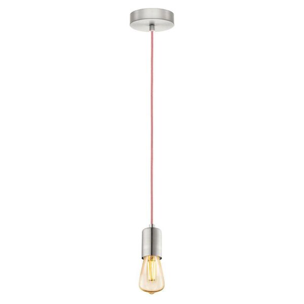 Подвес YORTH, [1х60W (E27), H2000, сталь, никель мат., розовый кабель]