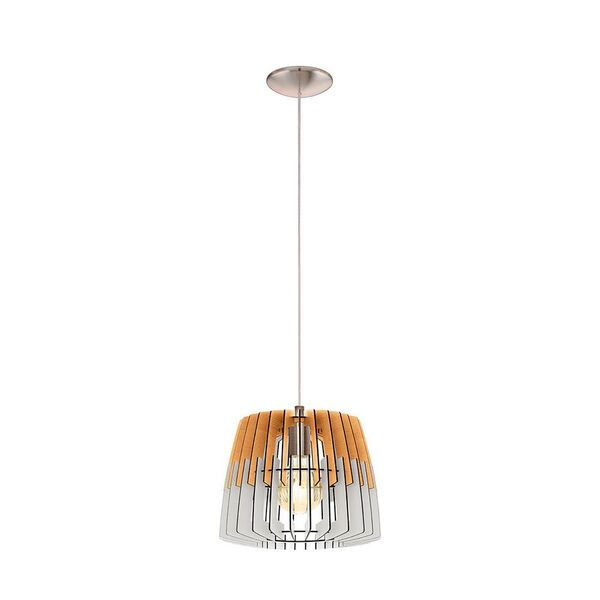 Подвес ARTANA, [1х60W (E27), 300, H1100, сталь, никель мат./дерево, натуральный, белый]