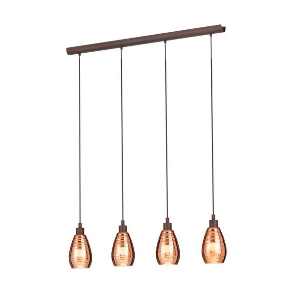 Подвес SIRACUSA, [4х60W(E27), L1130, B125, H1100, сталь, коричневый/стекло, медь]